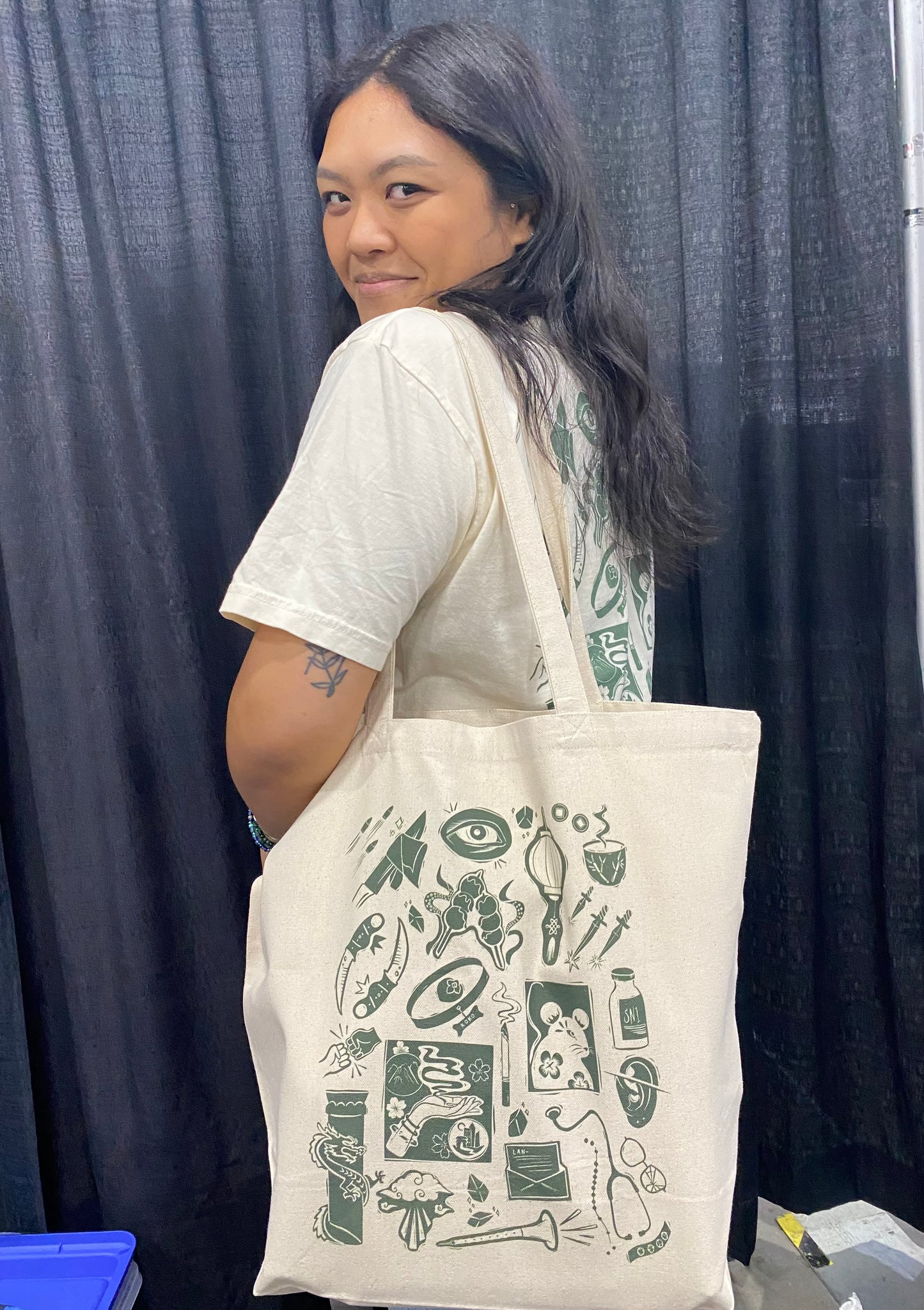 Green Bone Stamps Tote