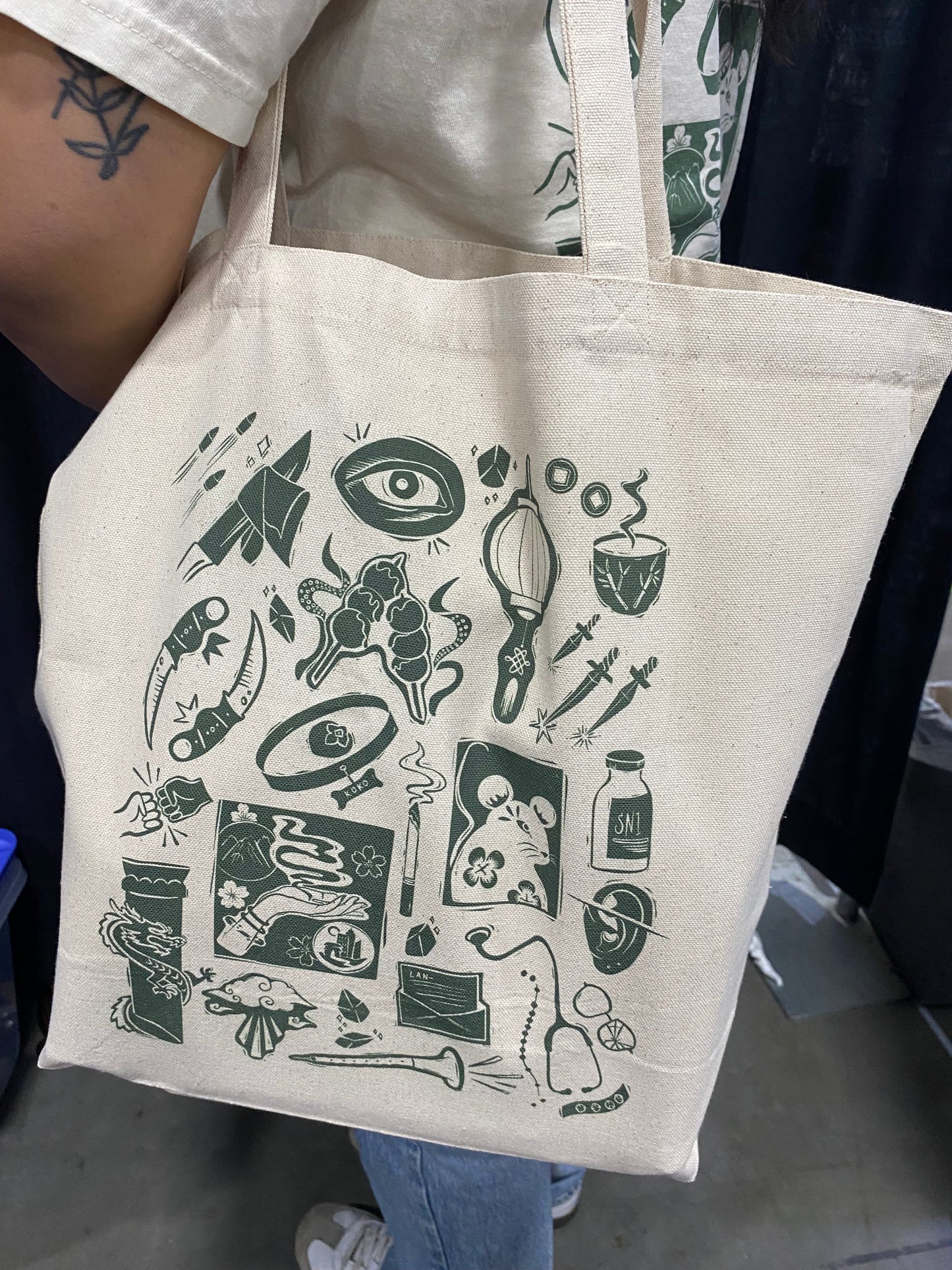 Green Bone Stamps Tote