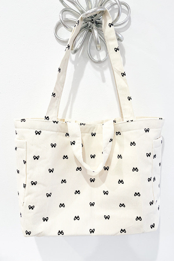 Brittany Cream Bow Print Tote Bag