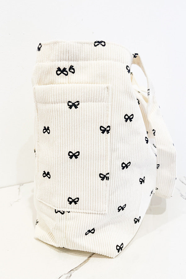 Brittany Cream Bow Print Tote Bag