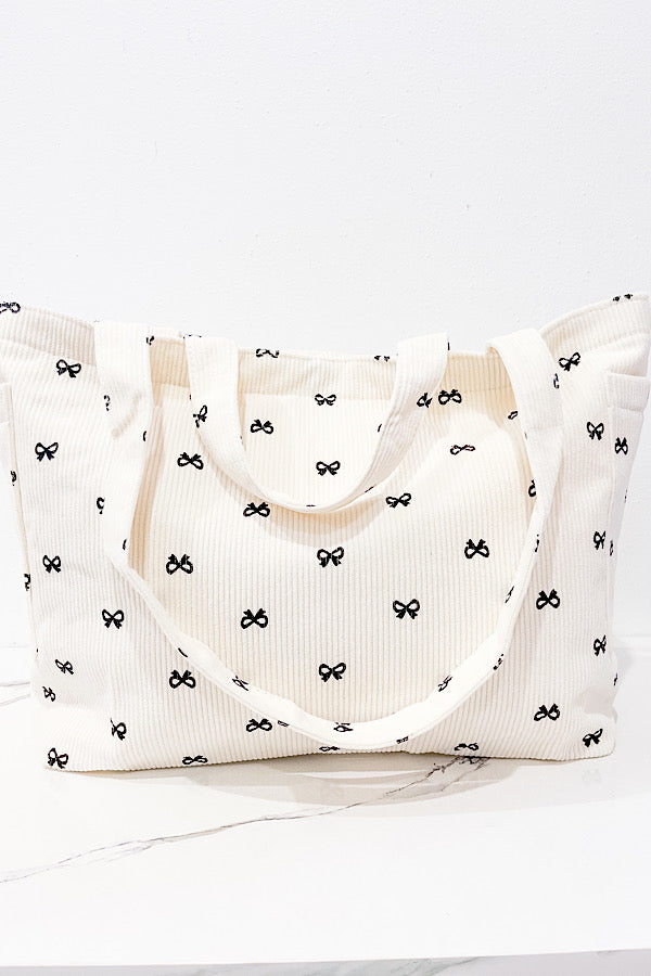 Brittany Cream Bow Print Tote Bag